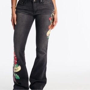 Ed Hardy Black Graphic Flare Jeans